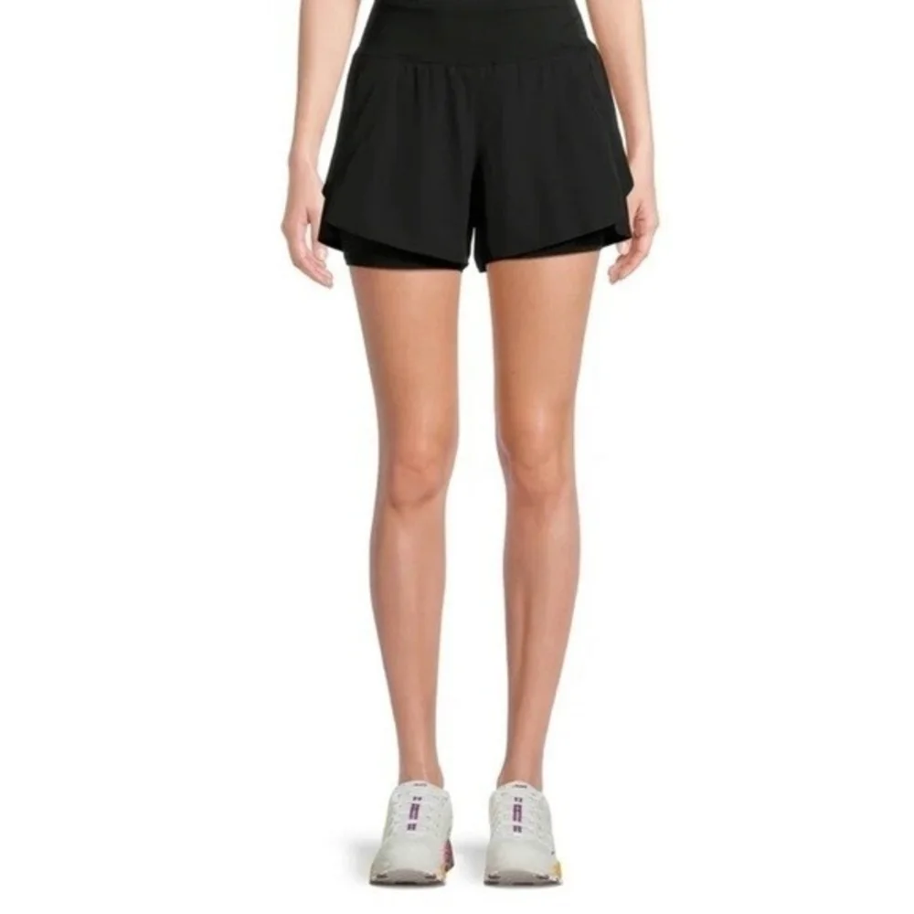 Avia Women's Compression Waist Run Shorts 8-10 Black Athletic 100% Polyester VG